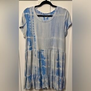 Crown & Ivy Blue Tie-Dye Ruffle Tiered Mini Dress